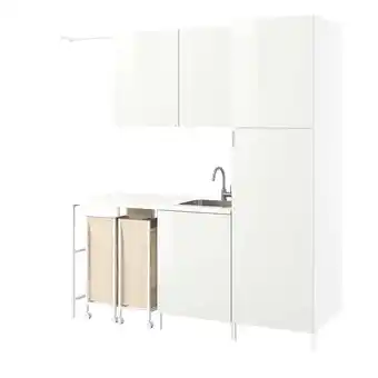 IKEA Enhet laundry, white/high-gloss white, 199x63.5x222.5 cm offer