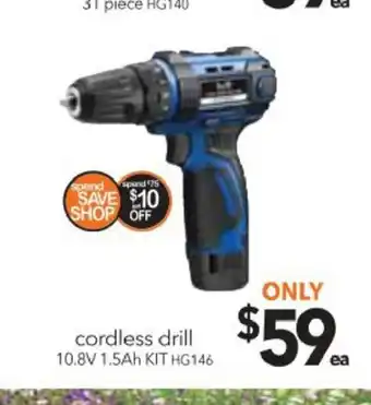 Cheap as Chips Cordless Drill 10.8V 1.5Ah Kit - HG146 offer
