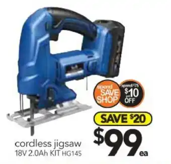 Cheap as Chips Cordless Jigsaw 18V 2.0Ah Kit - HG145 offer