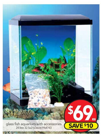 Cheap as Chips Glass Fish Aquarium With Accessories 24 Litre 32.5x21x36cm offer