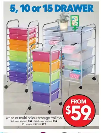 Cheap as Chips White or Multi Colour Storage Trolleys 5 Drawer - KT406/7 offer