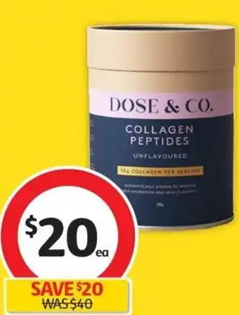 Coles Dose & Co. Pure Collagen Peptides Unflavoured 200g offer