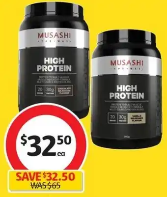 Coles Musashi P30 High Protein Powder 900g offer