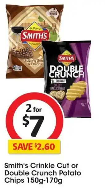 Coles Smith's Crinkle Cut or Double Crunch Potato Chips 150g-170g offer