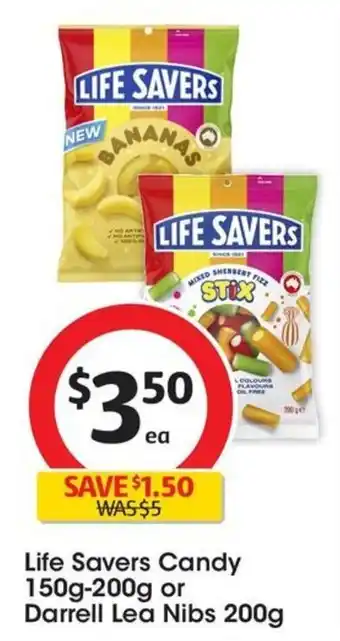 Coles Life Savers Candy 150g-200g or Darrell Lea Nibs 200g offer