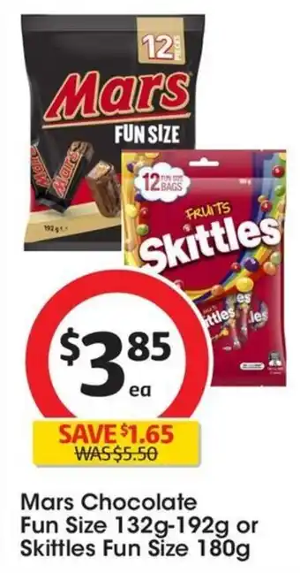Coles Mars Chocolate Fun Size 132g-192g or Skittles Fun Size 180g offer