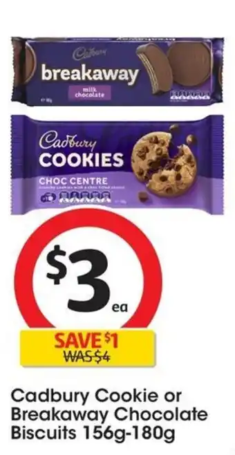 Coles Cadbury Cookie or Breakaway Chocolate Biscuits 156g-180g offer