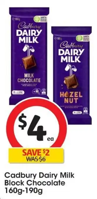 Coles Cadbury Dairy Milk Block Chocolate 160g-190g offer