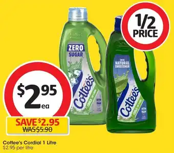 Coles Cottee's Cordial 1 Litre offer