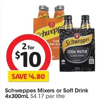 Coles Schweppes Mixers or Soft Drink 4x300mL offer