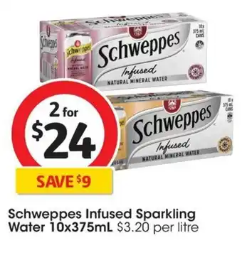Coles Schweppes Infused Sparkling Water 10x375mL offer