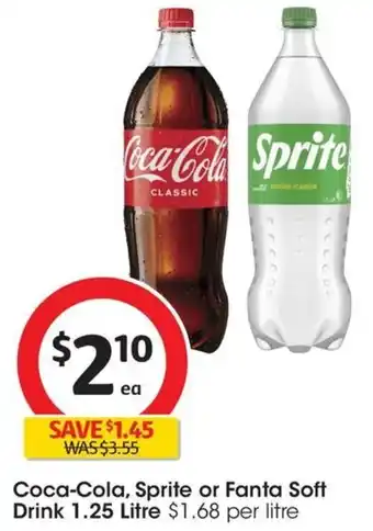 Coles Coca-Cola, Sprite or Fanta Soft Drink 1.25 Litre offer