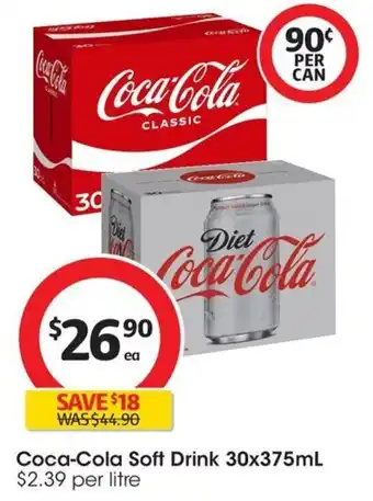 Coles Coca-Cola Soft Drink 30x375mL offer