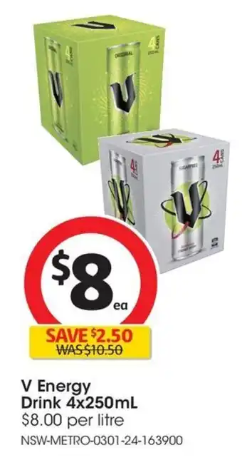 Coles V Energy Drink 4x250mL offer