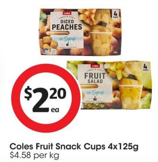 Coles Fruit Snack Cups 4x125g offer at Coles