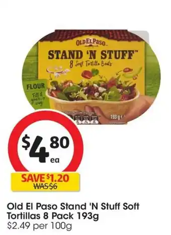 Coles Old El Paso Stand 'N Stuff Soft Tortillas 8 Pack 193g offer