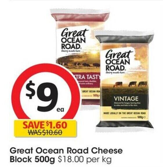Great Ocean Road Cheese Block 500g offer at Coles