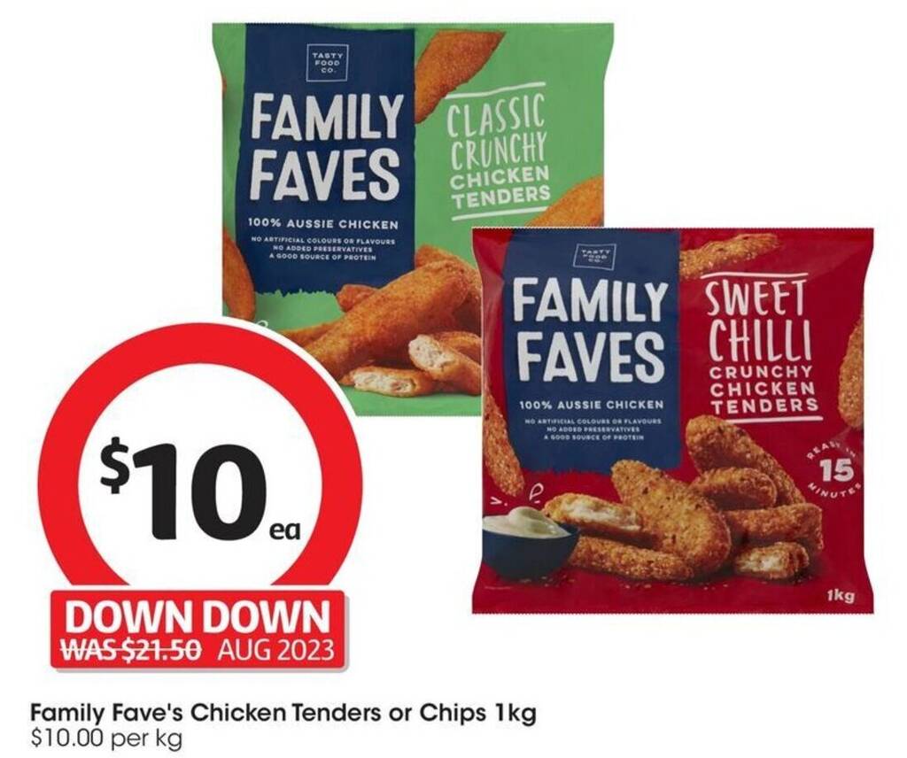 Family Fave's Chicken Tenders or Chips 1kg offer at Coles