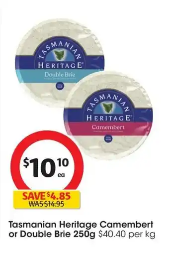 Coles Tasmanian Heritage Camembert or Double Brie 250g offer