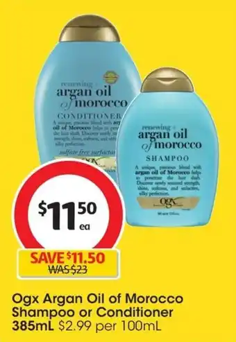 Coles Ogx Argan Oil of Morocco Shampoo or Conditioner 385mL offer