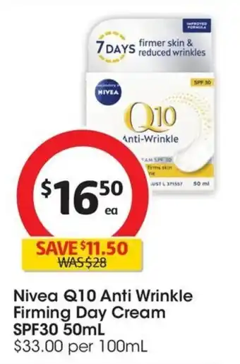 Coles Nivea Q10 Anti Wrinkle Firming Day Cream SPF30 50mL offer