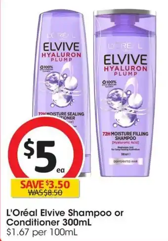 Coles L'Oréal Elvive Shampoo or Conditioner 300mL offer