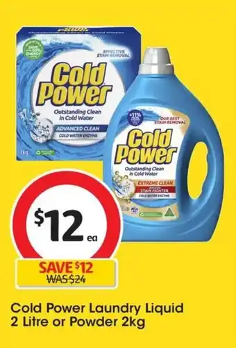 Coles Cold Power Laundry Liquid 2 Litre or Powder 2kg offer