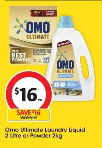 Coles Omo Ultimate Laundry Liquid 2 Litre or Powder 2kg offer