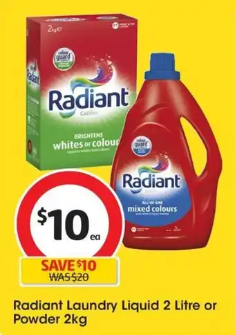 Coles Radiant Laundry Liquid 2 Litre or Powder 2kg offer