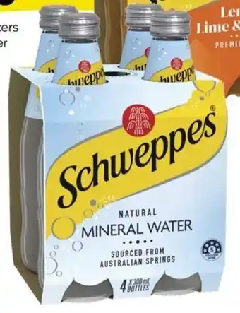 Woolworths Schweppes Mixers or Mineral Water 4 x 300ml offer