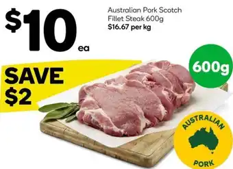 Woolworths Australian Pork Scotch Fillet Steak 600g offer