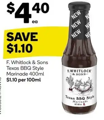 Woolworths F. Whitlock & Sons Texas BBQ Style Marinade 400ml offer
