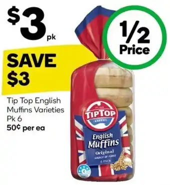 Woolworths Tip Top English Muffins Varieties Pk 6 offer