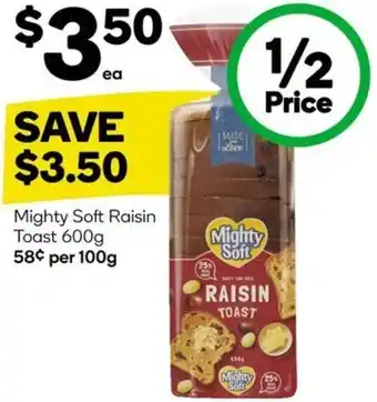 Woolworths Mighty Soft Raisin Toast 600g offer