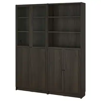 IKEA Billy / oxberg bookcase with panel/glass doors, dark brown oak effect/clear glass, 160x30x202 cm offer