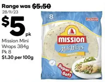 Woolworths Mission Mini Wraps 384g Pk 8 offer
