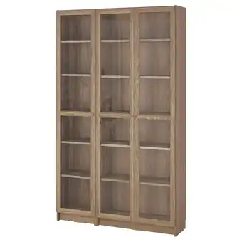 IKEA Billy / oxberg bookcase combination w glass doors, oak effect/clear glass, 120x30x202 cm offer
