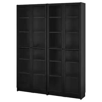 IKEA Billy / oxberg bookcase combination w glass doors, black oak effect, 160x202 cm offer