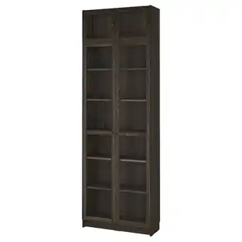 IKEA Billy / oxberg bookcase w glass doors/ext unit, dark brown oak effect/clear glass, 80x30x237 cm offer