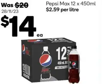 Woolworths Pepsi Max 12 x 450ml offer