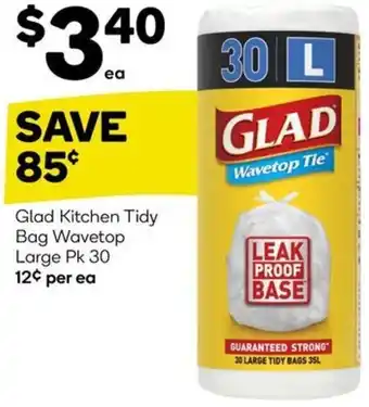 Woolworths Glad Kitchen Tidy Bag Wavetop Large Pk 30 offer