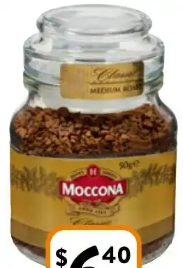 Foodworks Moccona Freeze Dried Classic Medium Roast Coffee 50g offer