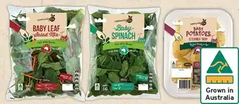 Community Co Baby Spinach 280g, Baby Leaf Mix 300g and Baby Potatoes with Herb Butter 400g