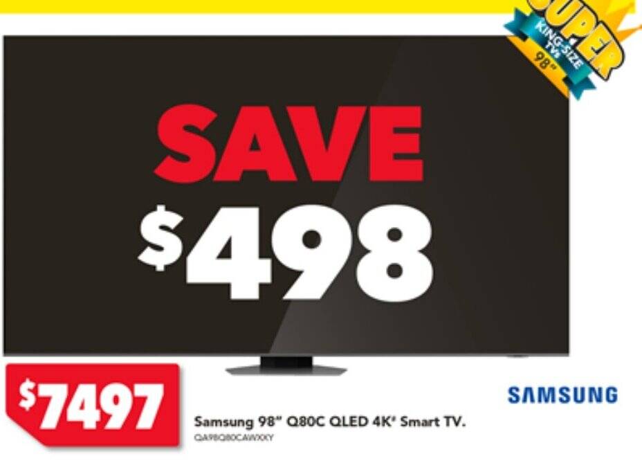 Samsung 98" Q80C QLED 4K* Smart TV. offer at Harvey Norman