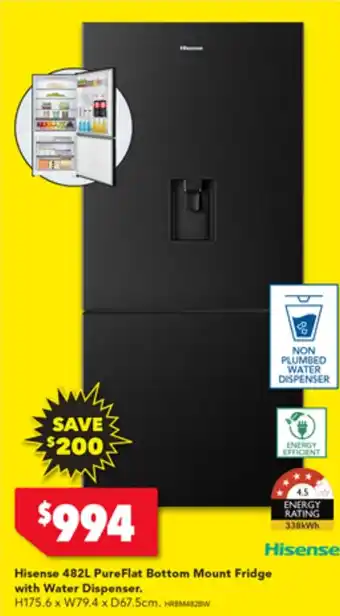 Harvey Norman Hisense 482L PureFlat Bottom Mount Fridge with Water Dispenser. offer