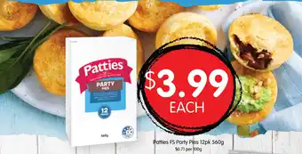 Spudshed Patties FS Party Pies 12pk 560g offer