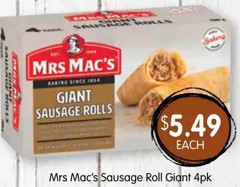 Spudshed Mrs Mac's Sausage Roll Giant 4pk offer