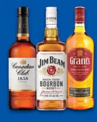 Bottlemart CANADIAN CLUB WHISKY, JIM BEAM WHITE LABEL BOURBON OR GRANT'S SCOTCH WHISKY 1 LITRE offer