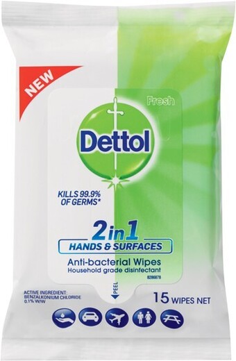 IGA Dettol 2 in 1 Hands & Surfaces Anti-bacterial Wipes 15 Pack offer