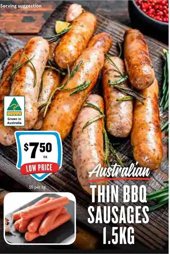 IGA Australian THIN BBQ SAUSAGES 1.5KG offer